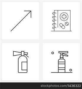 Set of 4 Line Icon Signs and Symbols of arrow, security, medical, extinguisher, fire extinguisher Vector Illustration
