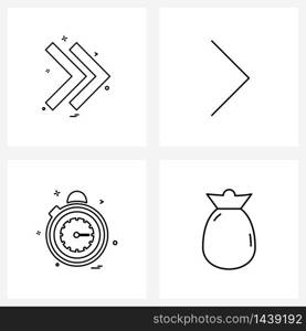 Set of 4 Line Icon Signs and Symbols of arrow, timer , next, right, pot Vector Illustration