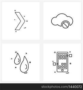 Set of 4 Line Icon Signs and Symbols of arrow, weather , right, internet, rain Vector Illustration