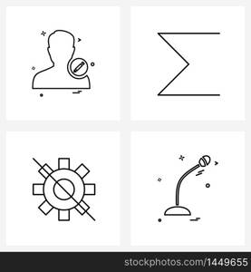 Set of 4 Line Icon Signs and Symbols of avatar, settings, avtar, sum, no Vector Illustration