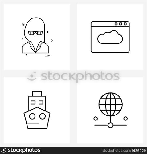 Set of 4 Line Icon Signs and Symbols of avatar; ship; weather website; tourism; global Vector Illustration