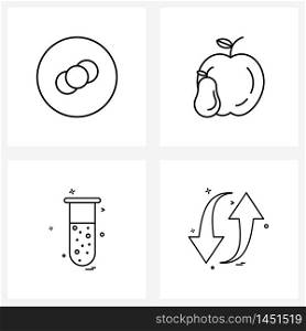 Set of 4 Line Icon Signs and Symbols of ball, science, apple, pear, arrow Vector Illustration