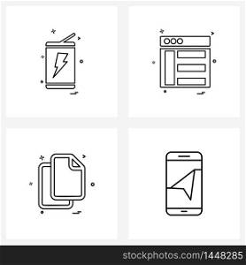 Set of 4 Line Icon Signs and Symbols of battery, file, electric, web layout, text file Vector Illustration
