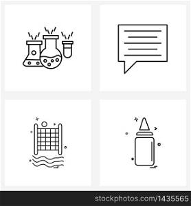 Set of 4 Line Icon Signs and Symbols of beaker; net; science; mail; games Vector Illustration