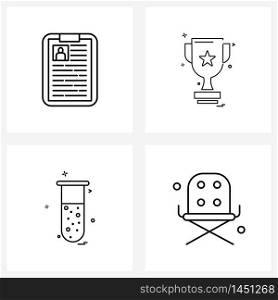 Set of 4 Line Icon Signs and Symbols of board, science, profile, trophy , flask Vector Illustration