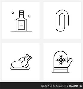 Set of 4 Line Icon Signs and Symbols of bottle; chicken; attach; clip; food Vector Illustration