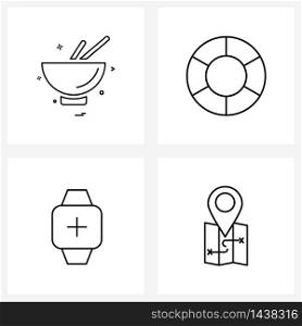 Set of 4 Line Icon Signs and Symbols of bowl, timer, food, tube, add Vector Illustration