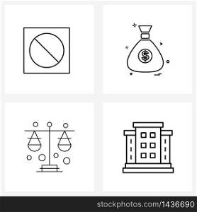 Set of 4 Line Icon Signs and Symbols of box; finance; no; money; building Vector Illustration