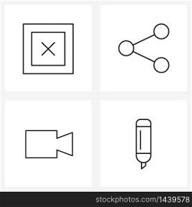 Set of 4 Line Icon Signs and Symbols of box, highlighter, share, camera, pen Vector Illustration