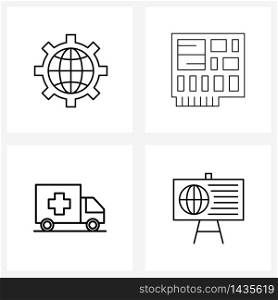 Set of 4 Line Icon Signs and Symbols of browser, delivery, world, electronics, hospital Vector Illustration