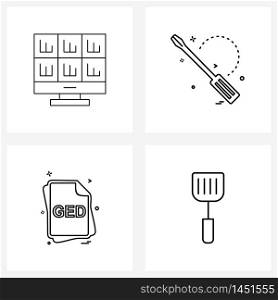 Set of 4 Line Icon Signs and Symbols of business, file, solutions, screwdriver, file type Vector Illustration