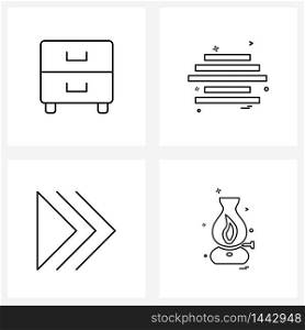 Set of 4 Line Icon Signs and Symbols of cabinet, right, interior, menu, flames Vector Illustration