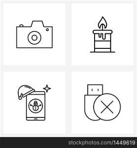 Set of 4 Line Icon Signs and Symbols of camera, snowman, click, Christmas, Christmas Vector Illustration
