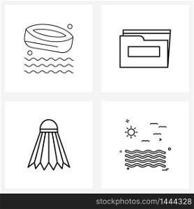 Set of 4 Line Icon Signs and Symbols of canoe, equipment, camping, empty, sports Vector Illustration