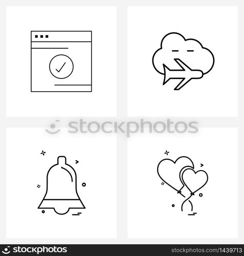 Set of 4 Line Icon Signs and Symbols of checked, ringing, airplane, bell, love Vector Illustration