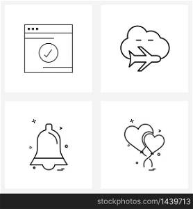 Set of 4 Line Icon Signs and Symbols of checked, ringing, airplane, bell, love Vector Illustration