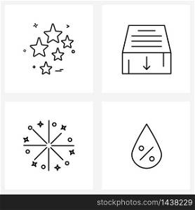Set of 4 Line Icon Signs and Symbols of Christmas; entertainment; stars; inbox; drop Vector Illustration