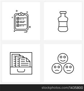 Set of 4 Line Icon Signs and Symbols of clipboard, schedule, drink, calendar, happy Vector Illustration