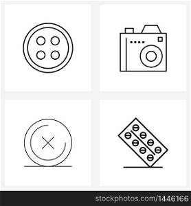 Set of 4 Line Icon Signs and Symbols of cloth accessory, exit, camera, app, medical Vector Illustration