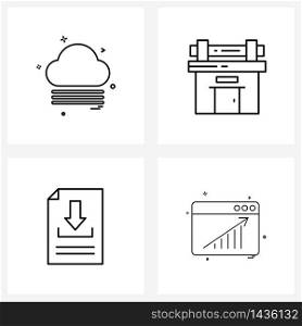 Set of 4 Line Icon Signs and Symbols of cloud; sheet; building; document; website Vector Illustration