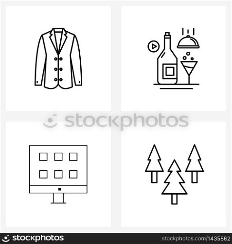 Set of 4 Line Icon Signs and Symbols of coat, design, cloths, drink, grid Vector Illustration