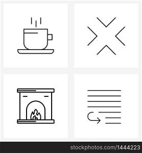 Set of 4 Line Icon Signs and Symbols of coffee, fireside, tea, full screen, editing Vector Illustration