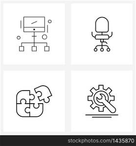 Set of 4 Line Icon Signs and Symbols of computer, puzzle, chair, sit, puzzle piece Vector Illustration
