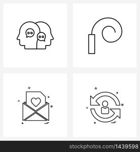 Set of 4 Line Icon Signs and Symbols of conversation, valentine, heads, game, message Vector Illustration