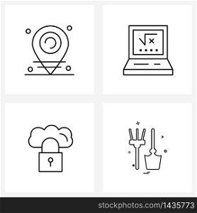 Set of 4 Line Icon Signs and Symbols of coordinates, study, location, learning, private Vector Illustration