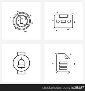 Set of 4 Line Icon Signs and Symbols of cricket; smart watch; cricket game; storage; file Vector Illustration