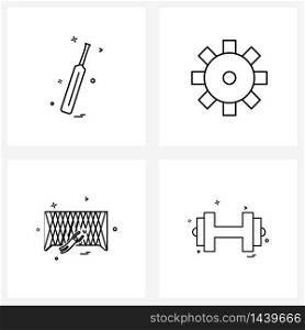 Set of 4 Line Icon Signs and Symbols of cricket, sports , bat, cog, Vector Illustration