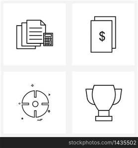 Set of 4 Line Icon Signs and Symbols of document; wind; text; file; farm Vector Illustration