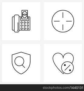 Set of 4 Line Icon Signs and Symbols of fax, security, communication, shooting, research Vector Illustration