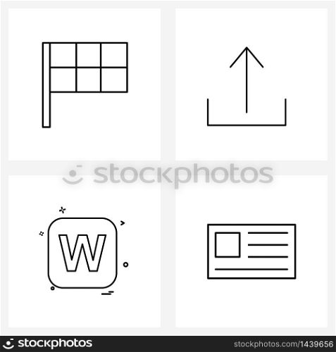 Set of 4 Line Icon Signs and Symbols of flag, w, arrow, alphabet, card Vector Illustration