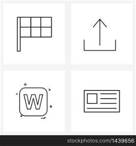 Set of 4 Line Icon Signs and Symbols of flag, w, arrow, alphabet, card Vector Illustration