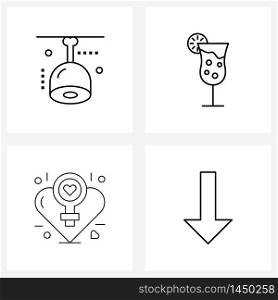 Set of 4 Line Icon Signs and Symbols of food, arrow, cocktail, love, down Vector Illustration