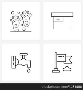 Set of 4 Line Icon Signs and Symbols of foot, system, kid, table, water Vector Illustration