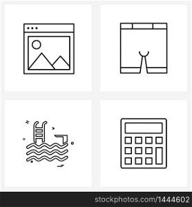 Set of 4 Line Icon Signs and Symbols of gallery, swimming, shorts, dress, calculator Vector Illustration