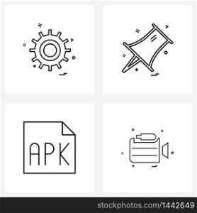 Set of 4 Line Icon Signs and Symbols of gear, file, settings, pin, camera Vector Illustration