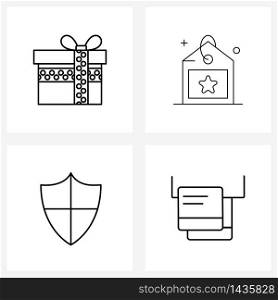 Set of 4 Line Icon Signs and Symbols of gift box; secure; price tag; rating; shield Vector Illustration
