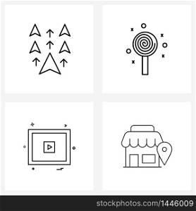 Set of 4 Line Icon Signs and Symbols of gps, video, rating, scary, commerce Vector Illustration