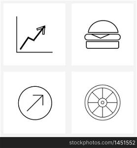 Set of 4 Line Icon Signs and Symbols of graph, up right, burger, meal, cookie Vector Illustration