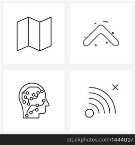 Set of 4 Line Icon Signs and Symbols of guide, brain circuit, navigation, direction, artificial intelligence Vector Illustration