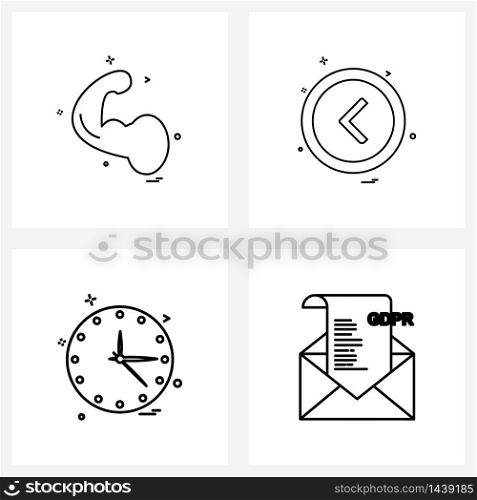 Set of 4 Line Icon Signs and Symbols of gym, clock, arm, pointer, hours Vector Illustration