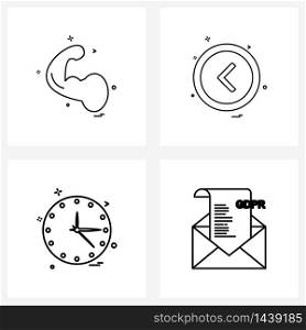 Set of 4 Line Icon Signs and Symbols of gym, clock, arm, pointer, hours Vector Illustration