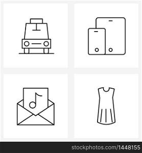 Set of 4 Line Icon Signs and Symbols of holiday, email, travel, ipad, music Vector Illustration