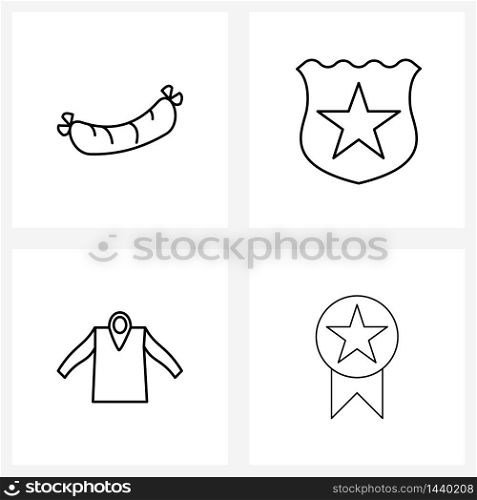 Set of 4 Line Icon Signs and Symbols of hotdog, dress, badge, security, award Vector Illustration