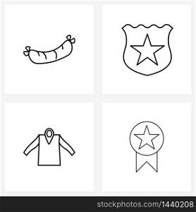Set of 4 Line Icon Signs and Symbols of hotdog, dress, badge, security, award Vector Illustration