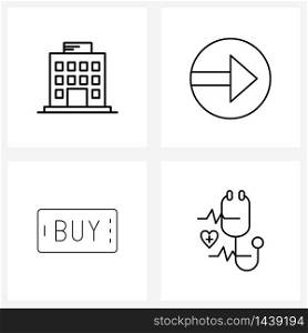 Set of 4 Line Icon Signs and Symbols of hotel, online, service, right, stethoscope Vector Illustration