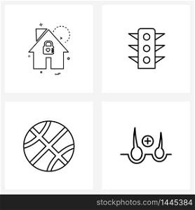 Set of 4 Line Icon Signs and Symbols of house, basketball, house, traffic, sport Vector Illustration